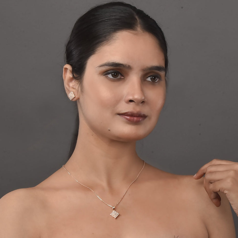 Opal Touch - Glamorous Rose Gold Locket Set with Diamante Border - Locket Set