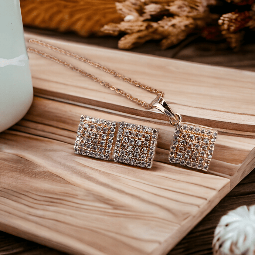 Opal Touch - Glamorous Rose Gold Locket Set with Diamante Border - Locket Set