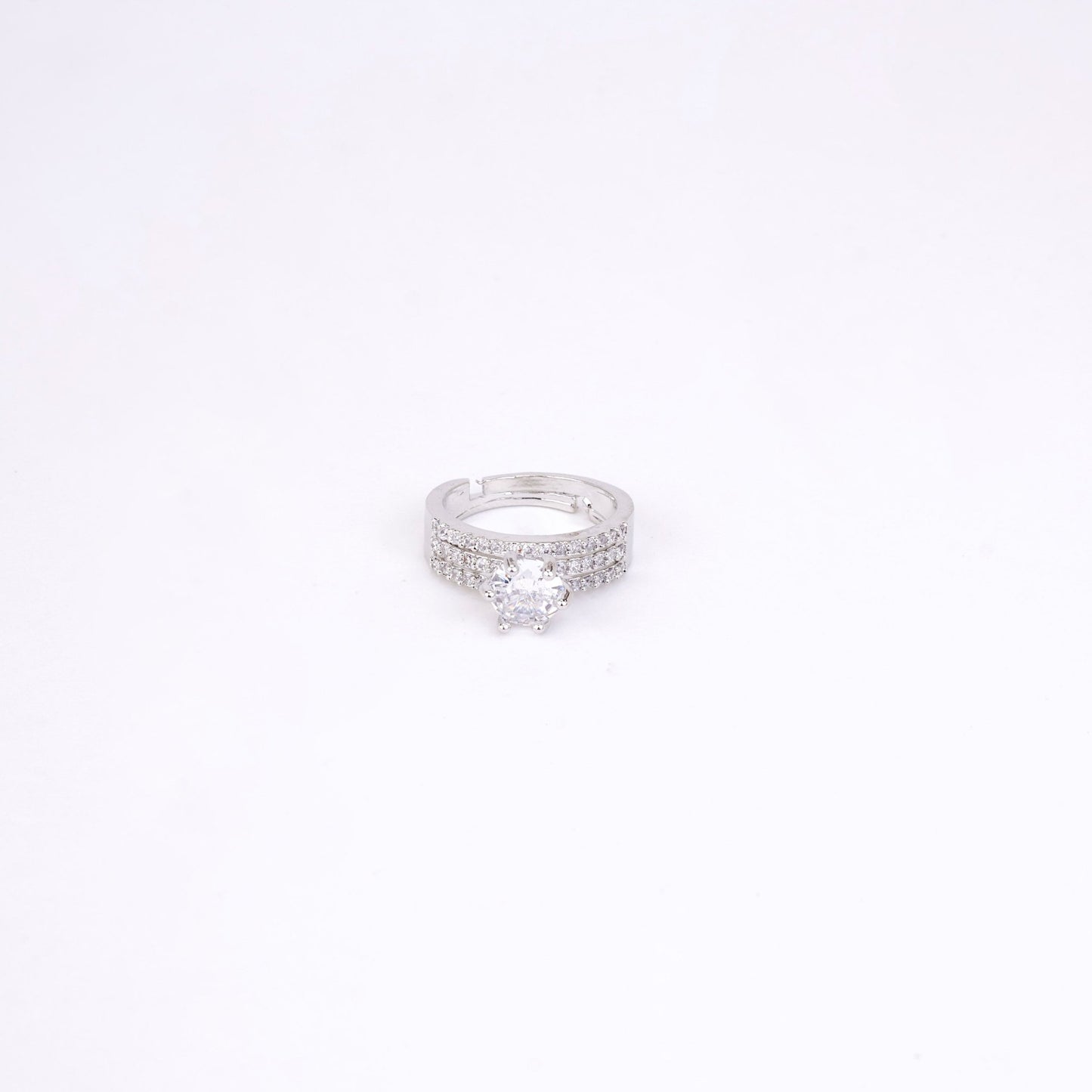 Rings - Glamour Rhodium Diamond Ring - Opal Touch