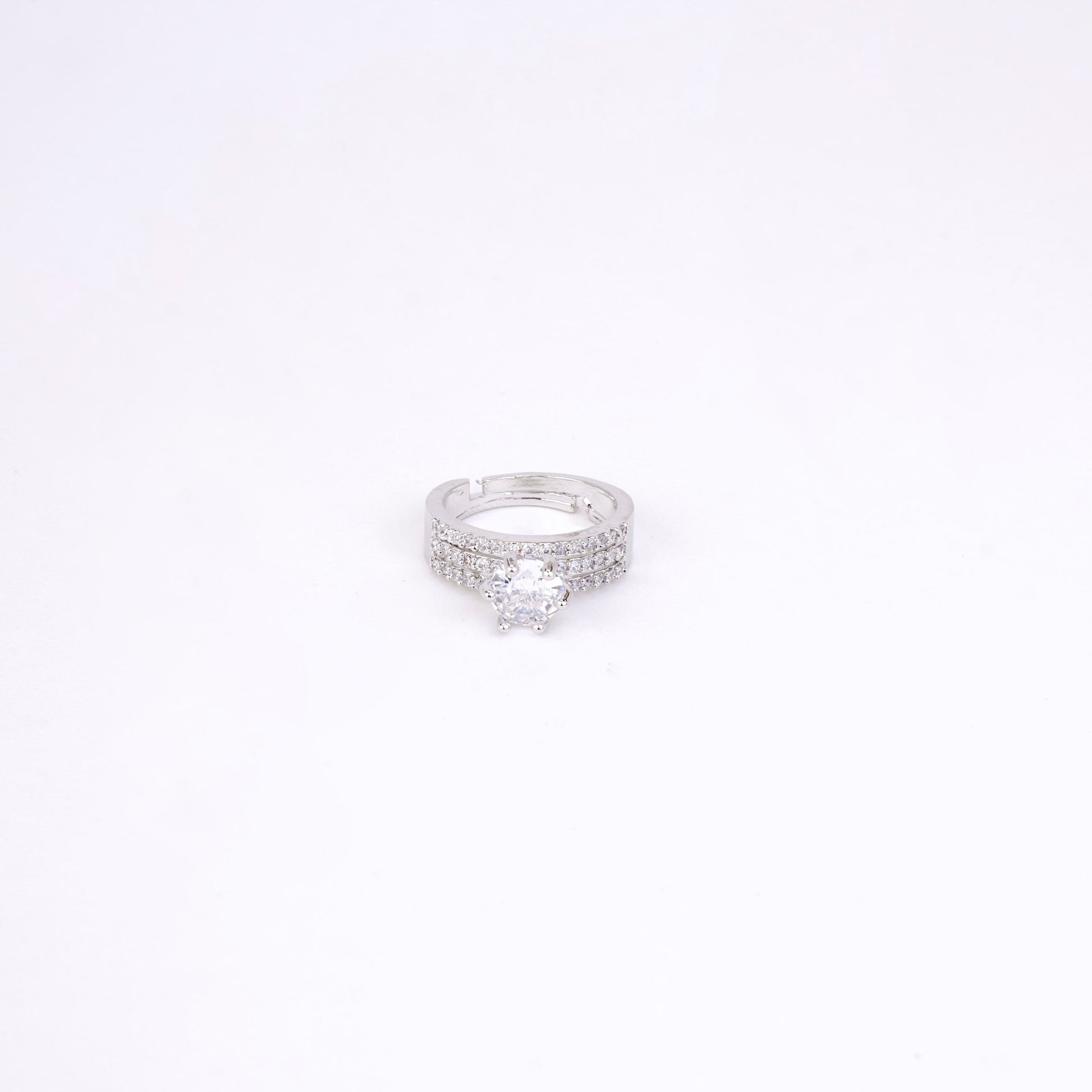 Rings - Glamour Rhodium Diamond Ring - Opal Touch