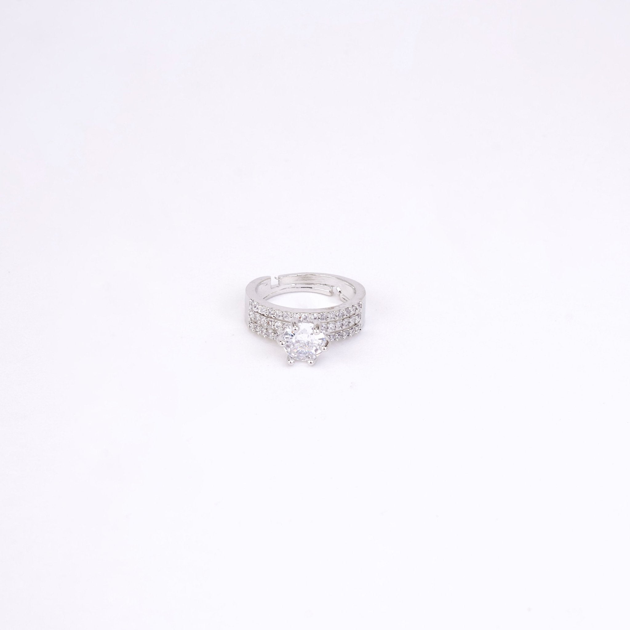 Rings - Glamour Rhodium Diamond Ring - Opal Touch