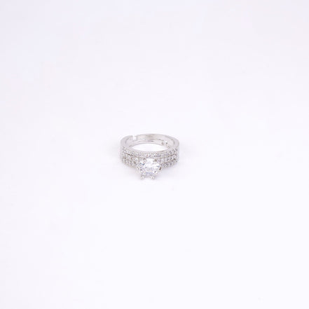 Rings - Glamour Rhodium Diamond Ring - Opal Touch