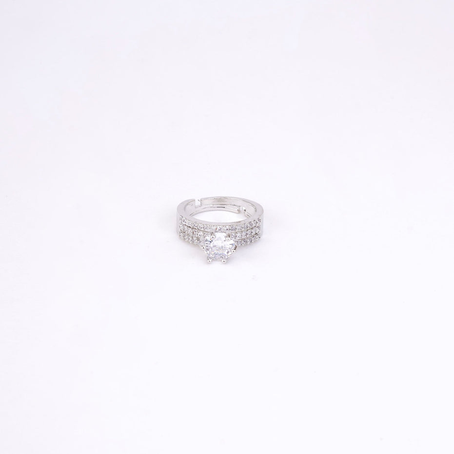 Rings - Glamour Rhodium Diamond Ring - Opal Touch