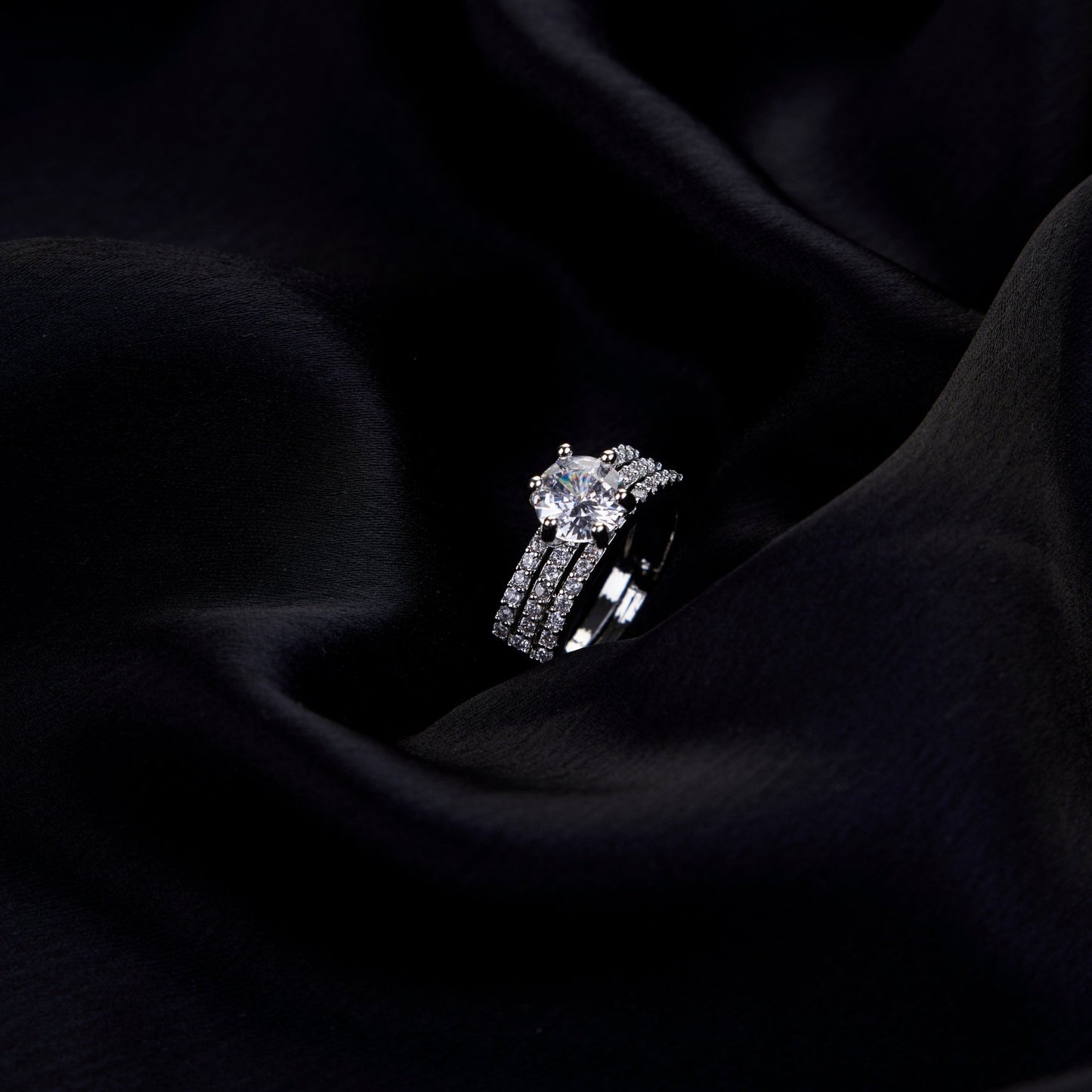 Rings - Glamour Rhodium Diamond Ring - Opal Touch