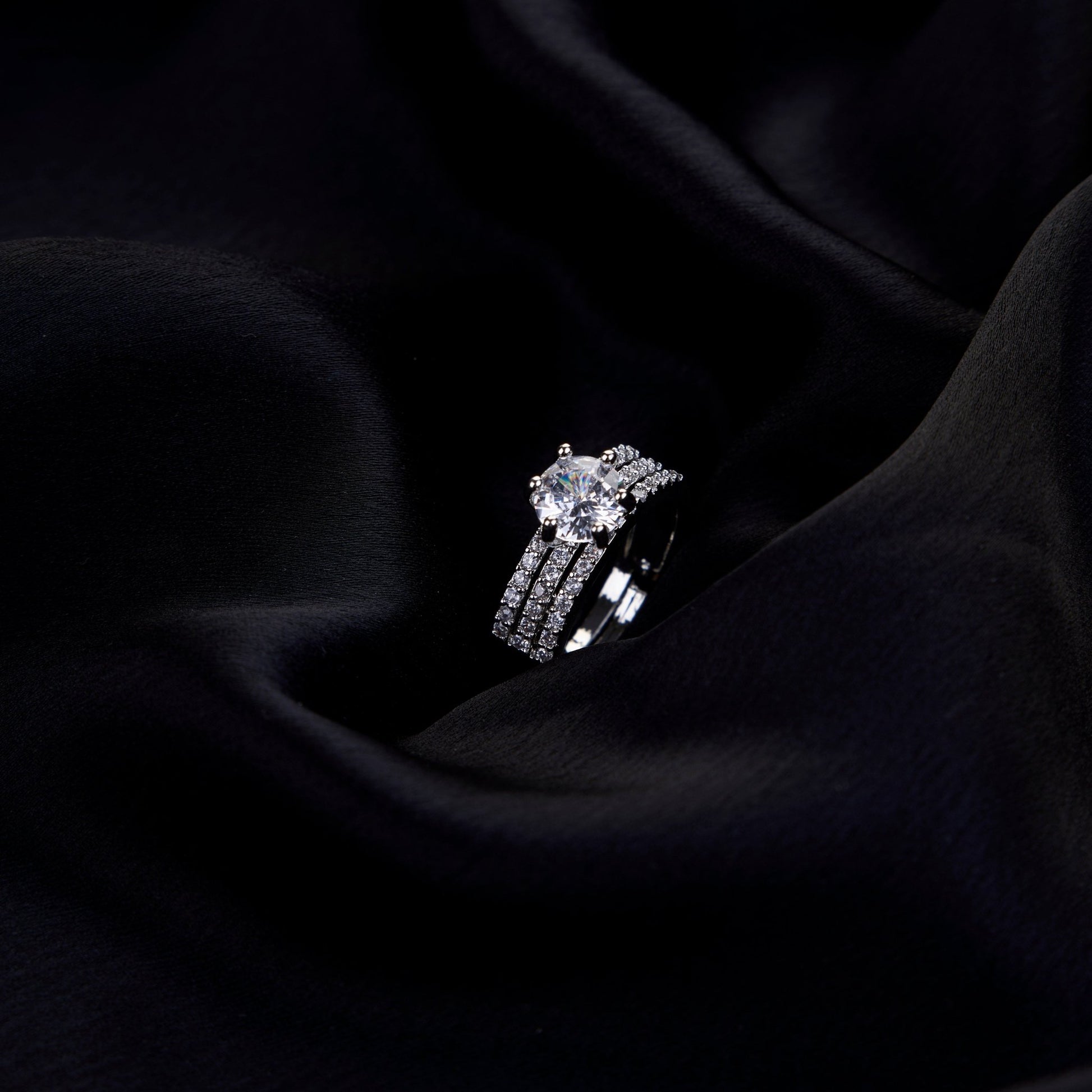 Rings - Glamour Rhodium Diamond Ring - Opal Touch