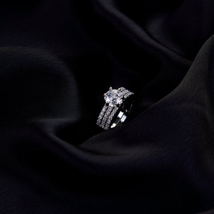 Rings - Glamour Rhodium Diamond Ring - Opal Touch