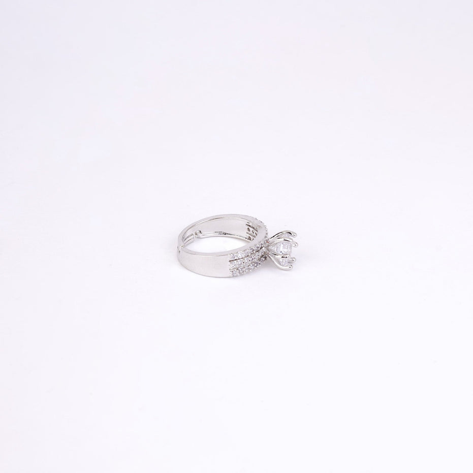 Rings - Glamour Rhodium Diamond Ring - Opal Touch