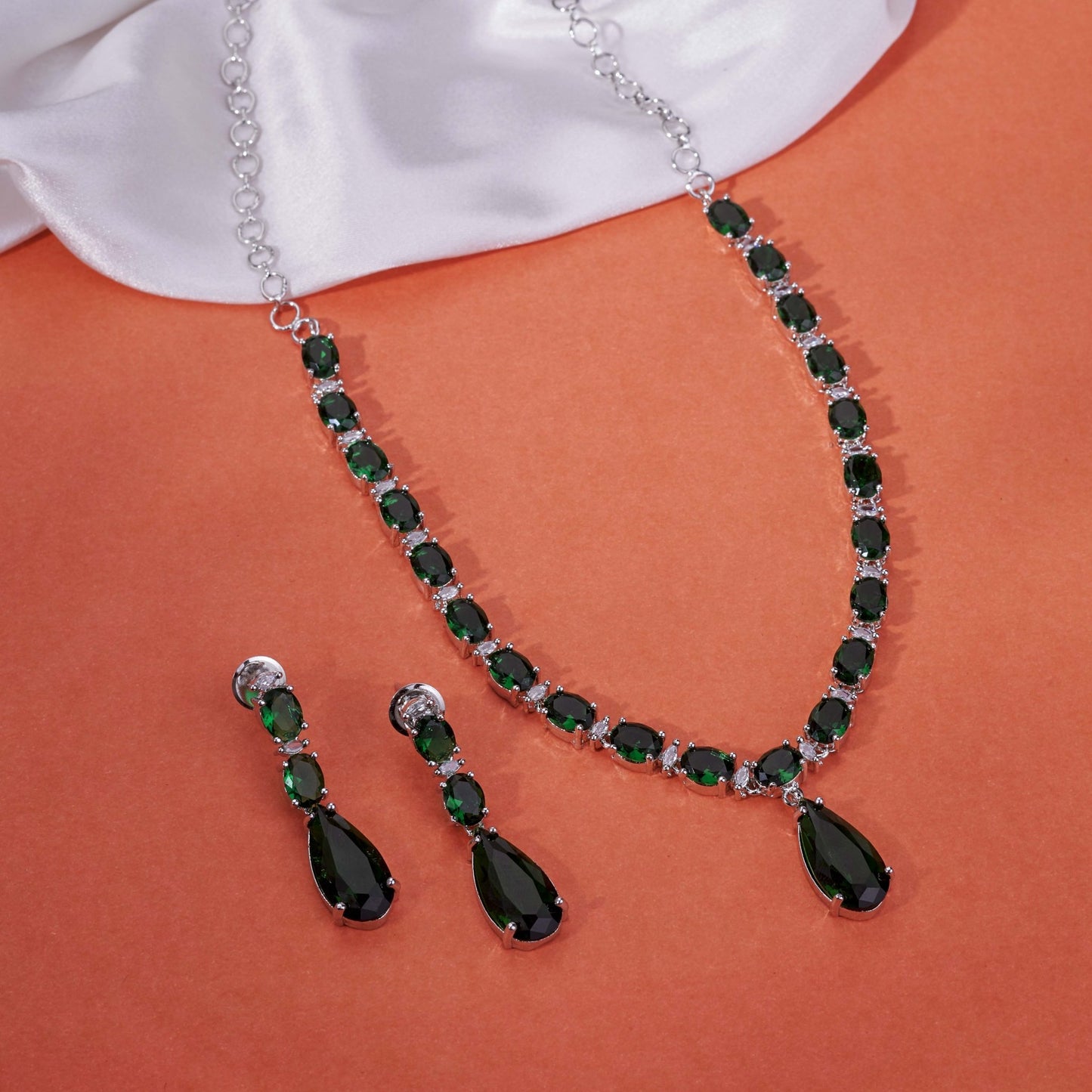 Necklace - Glarient Rhodium Plated Necklace Set - Opal Touch