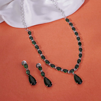 Necklace - Glarient Rhodium Plated Necklace Set - Opal Touch