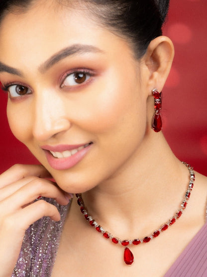 Necklace - Glarient Rhodium Plated Necklace Set - Opal Touch