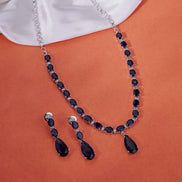 Necklace - Glarient Rhodium Plated Necklace Set - Opal Touch