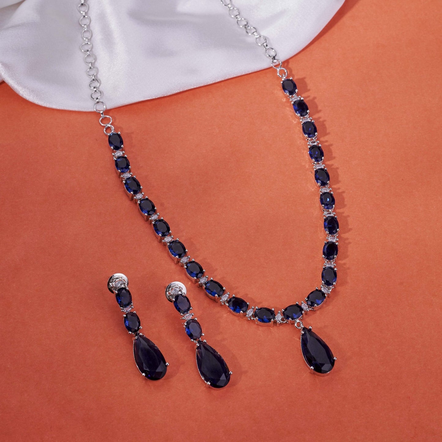 Necklace - Glarient Rhodium Plated Necklace Set - Opal Touch