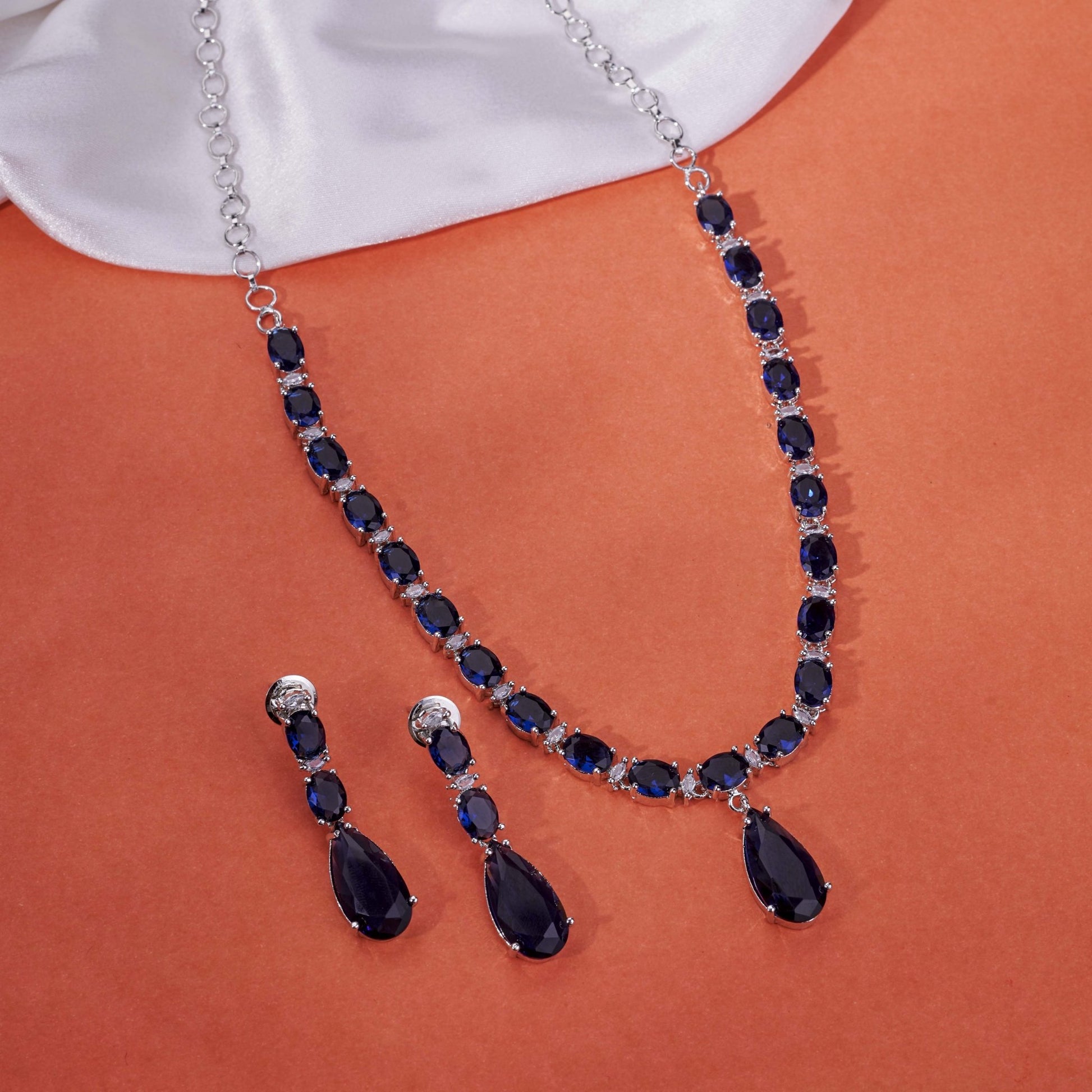 Necklace - Glarient Rhodium Plated Necklace Set - Opal Touch