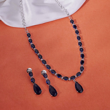 Necklace - Glarient Rhodium Plated Necklace Set - Opal Touch