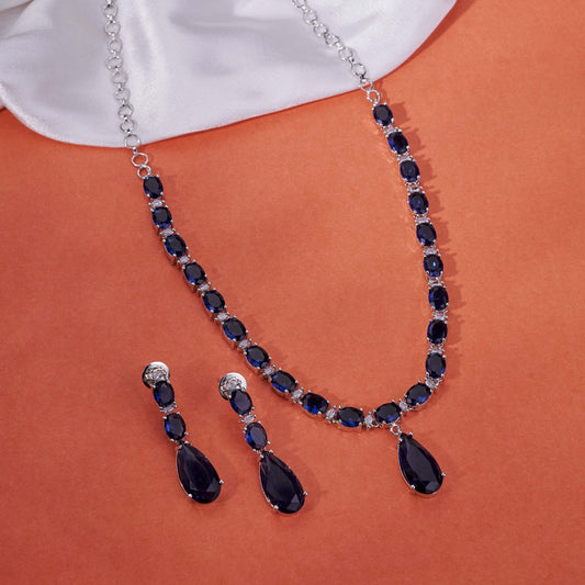 Necklace - Glarient Rhodium Plated Necklace Set - Opal Touch