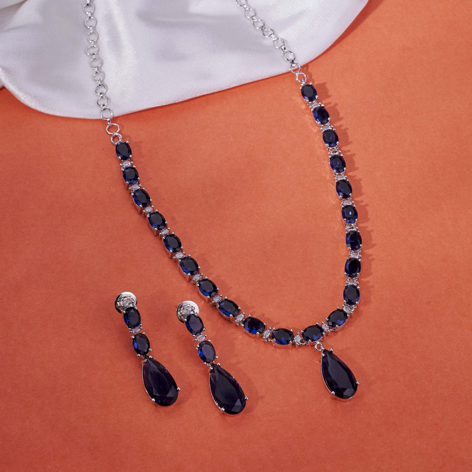 Necklace - Glarient Rhodium Plated Necklace Set - Opal Touch