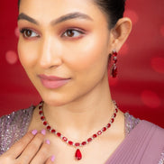 Necklace - Glarient Rhodium Plated Necklace Set - Opal Touch
