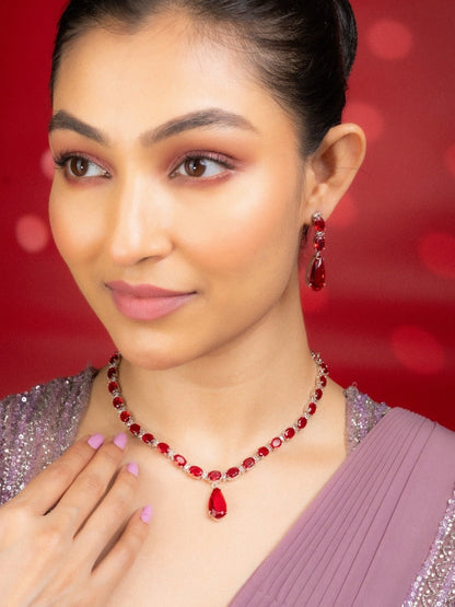 Necklace - Glarient Rhodium Plated Necklace Set - Opal Touch