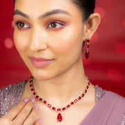 Necklace - Glarient Rhodium Plated Necklace Set - Opal Touch