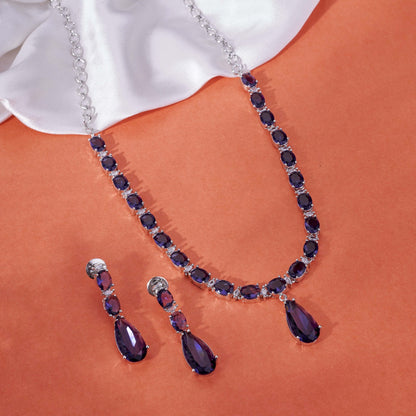 Necklace - Glarient Rhodium Plated Necklace Set - Opal Touch