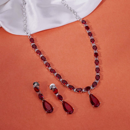 Necklace - Glarient Rhodium Plated Necklace Set - Opal Touch