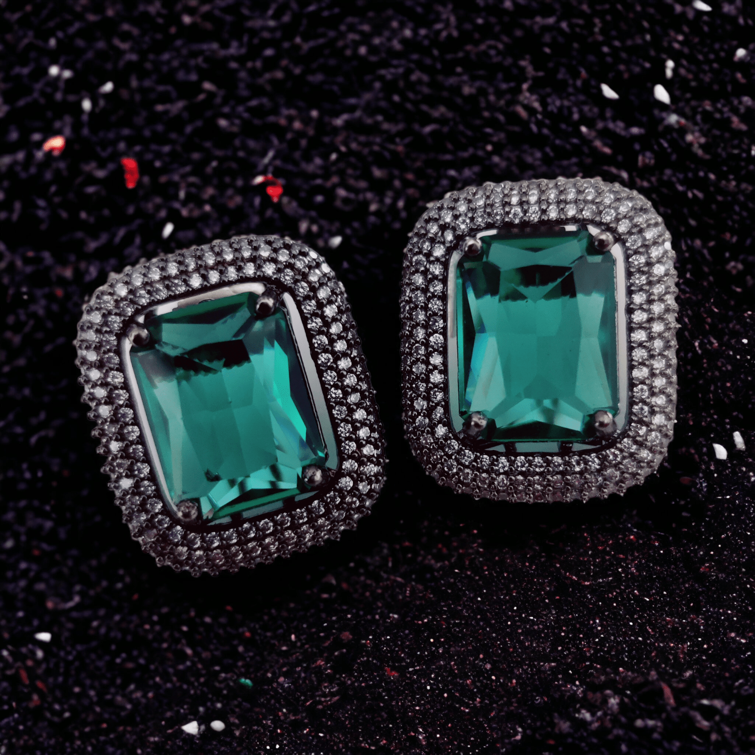 Opal Touch - Gleaming Crystal Black Plated Studs - Studs