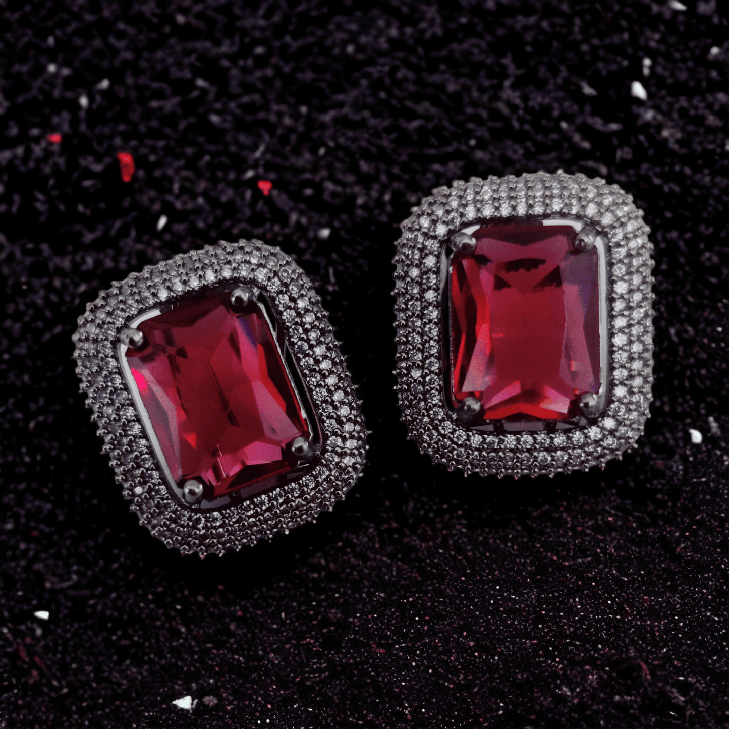 Opal Touch - Gleaming Crystal Black Plated Studs - Studs