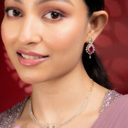 Necklace - Gleaming Teardrop Two Toned Necklace Set with Designer Earrings - Opal Touch