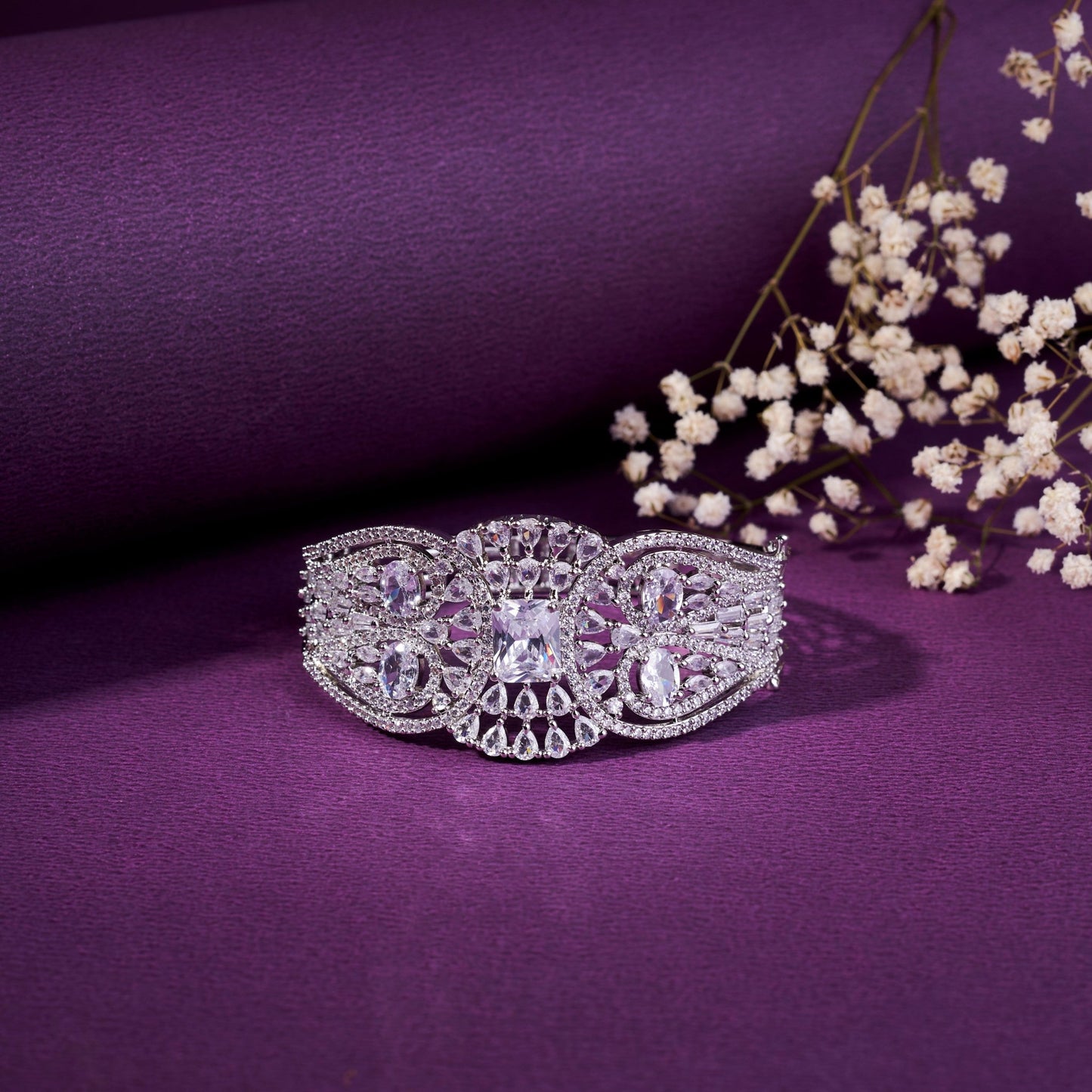 Bracelet - Glimmering Rhodium Plated Bracelet - Opal Touch