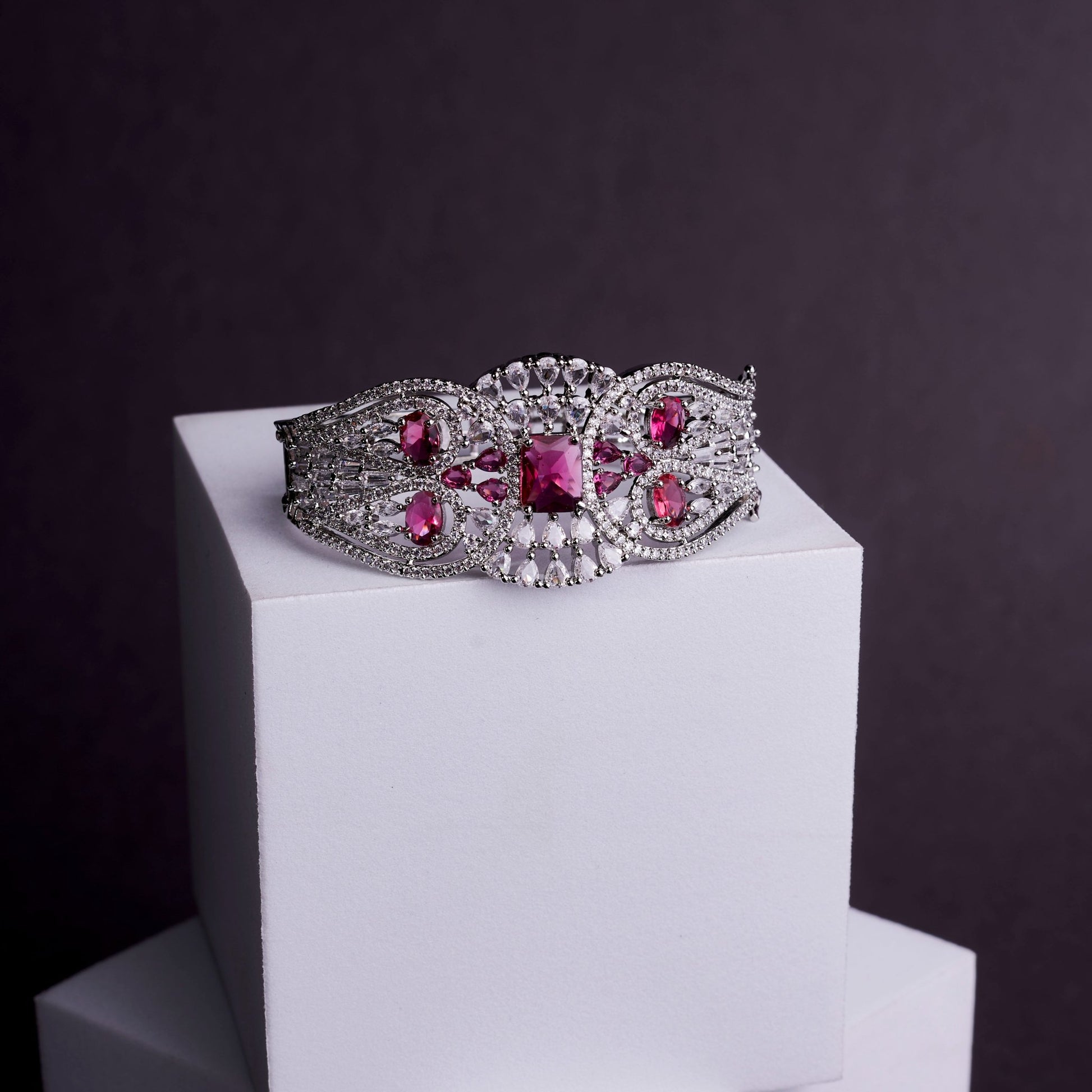 Bracelet - Glimmering Rhodium Plated Bracelet - Opal Touch