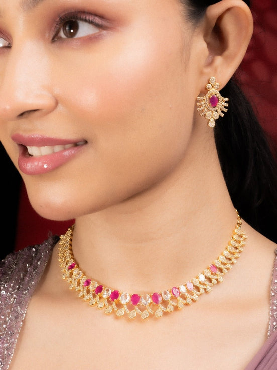 Necklace - Glorious Enchanted Gold Plated Necklace Set - Opal Touch