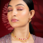 Necklace - Glorious Enchanted Gold Plated Necklace Set - Opal Touch