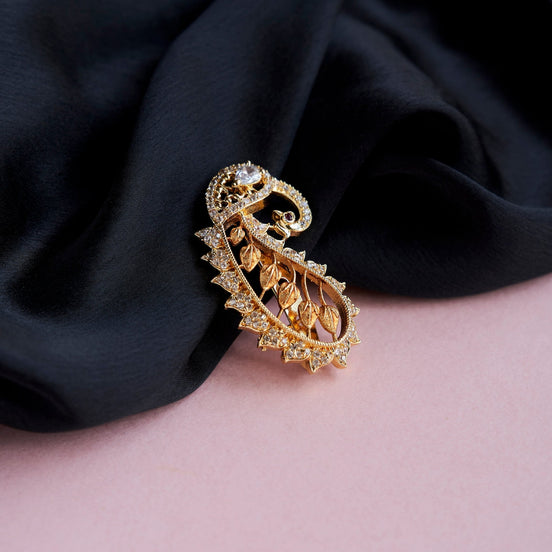 Saree Pin - Gold Floral White Saree Pin - Opal Touch