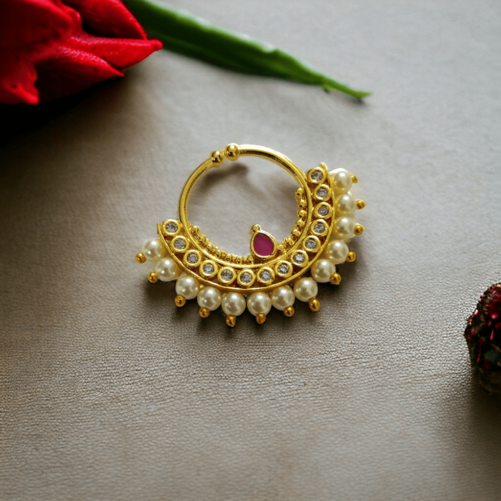 Opal Touch - Gold Pearl Nose Pin - Elegant Nose Jewelry | Opal Touch - Nose Pin