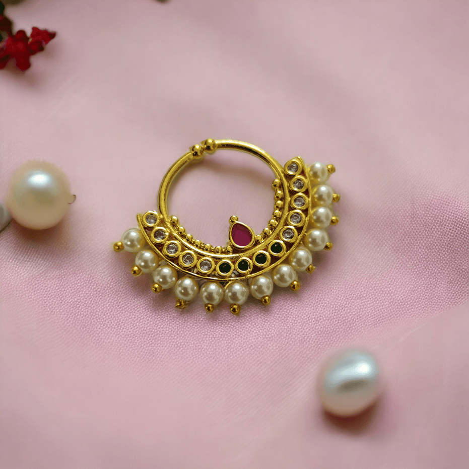 Opal Touch - Gold Pearl Nose Pin - Elegant Nose Jewelry | Opal Touch - Nose Pin