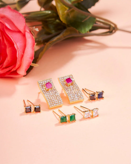 Opal Touch - Gold Plated 5 Color Changeable Earrings - Earrings