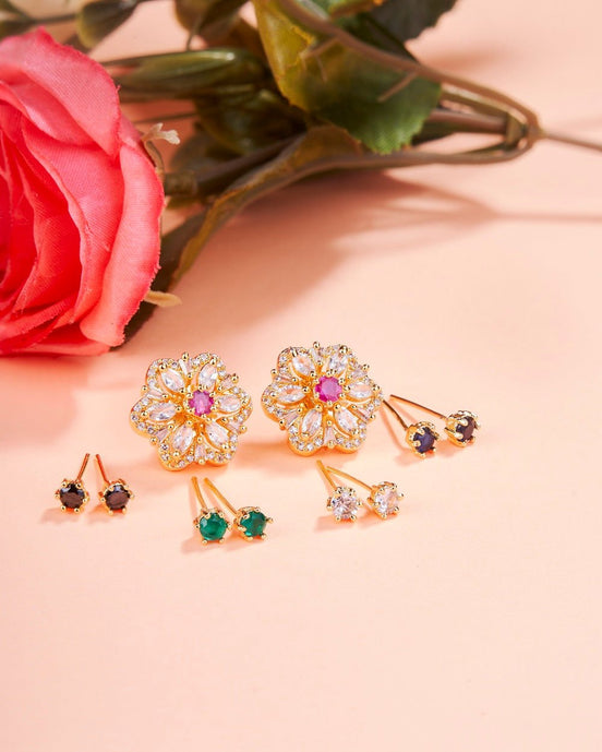 Opal Touch - Gold Plated 5 Color Changeable Earrings - Earrings