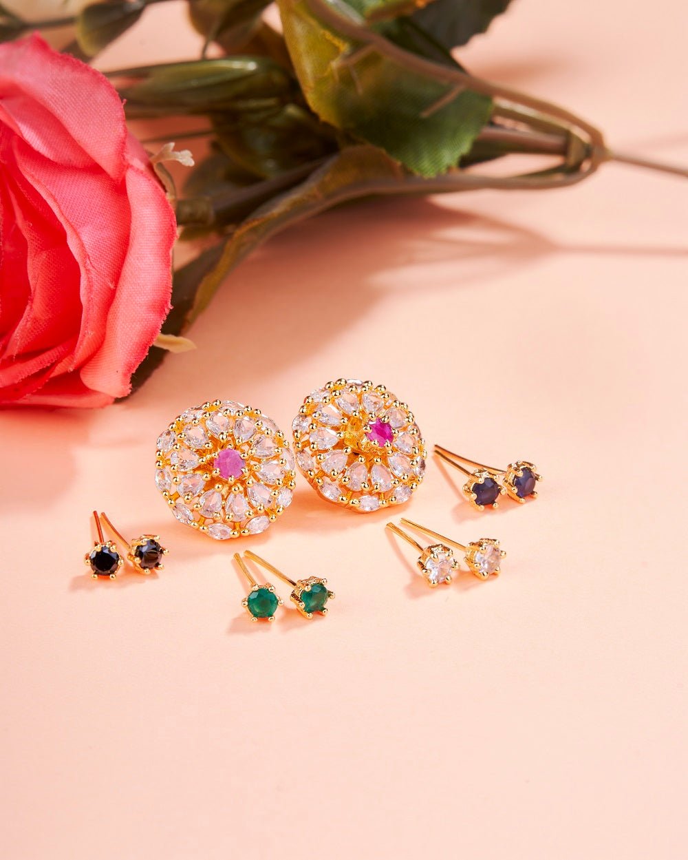 Opal Touch - Gold Plated 5 Color Changeable Earrings - Earrings