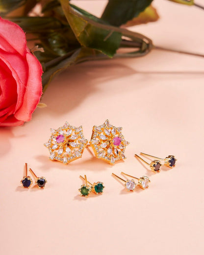 Opal Touch - Gold Plated 5 Color Changeable Earrings - Earrings