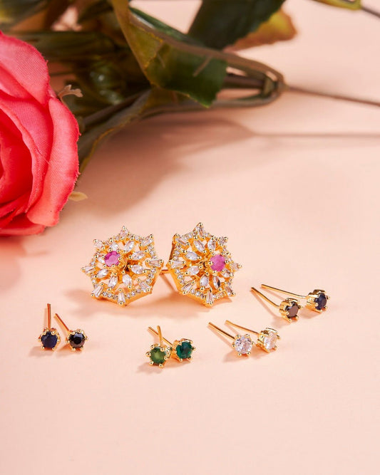 Opal Touch - Gold Plated 5 Color Changeable Earrings - Earrings