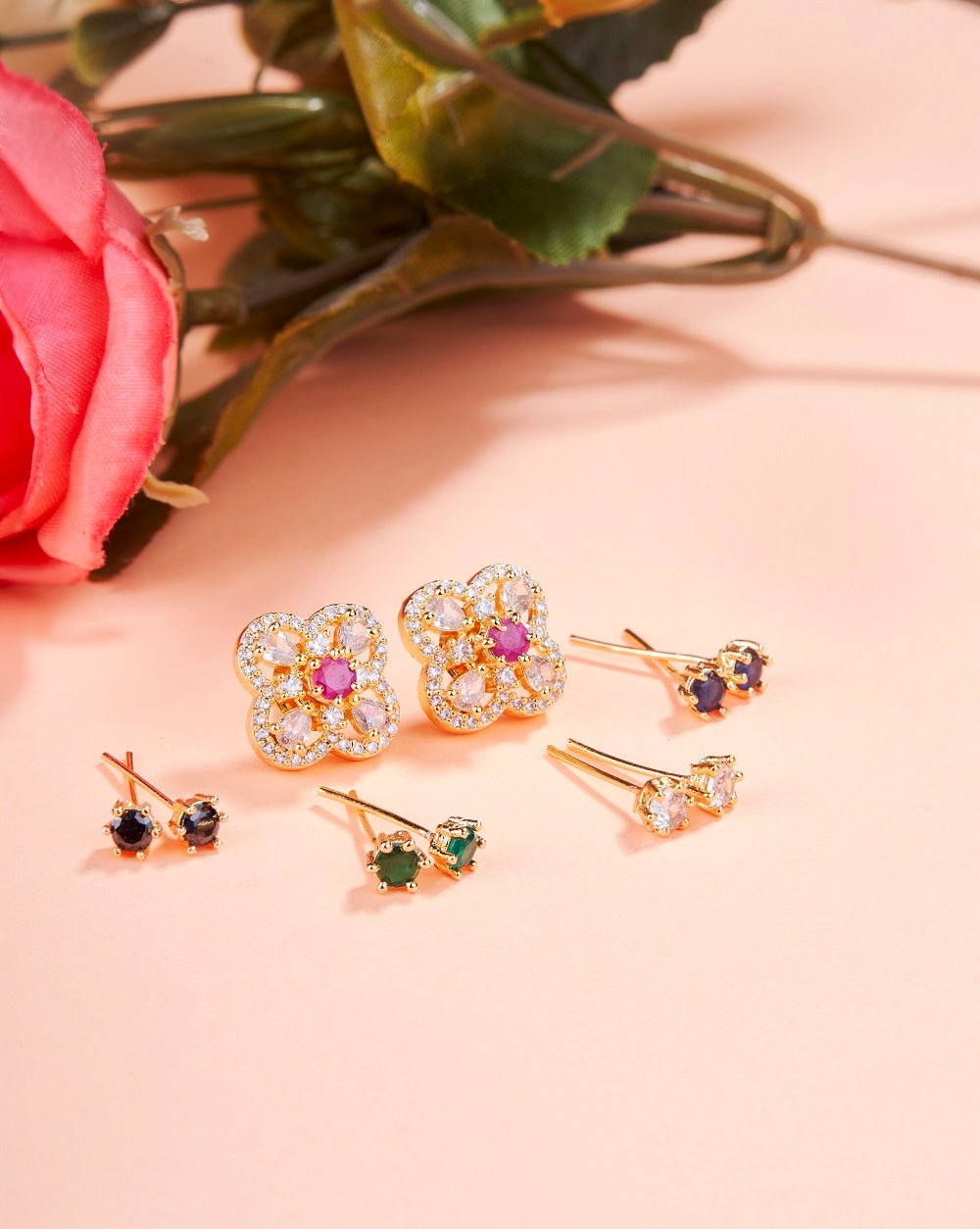 Opal Touch - Gold Plated 5 Color Changeable Earrings - Earrings