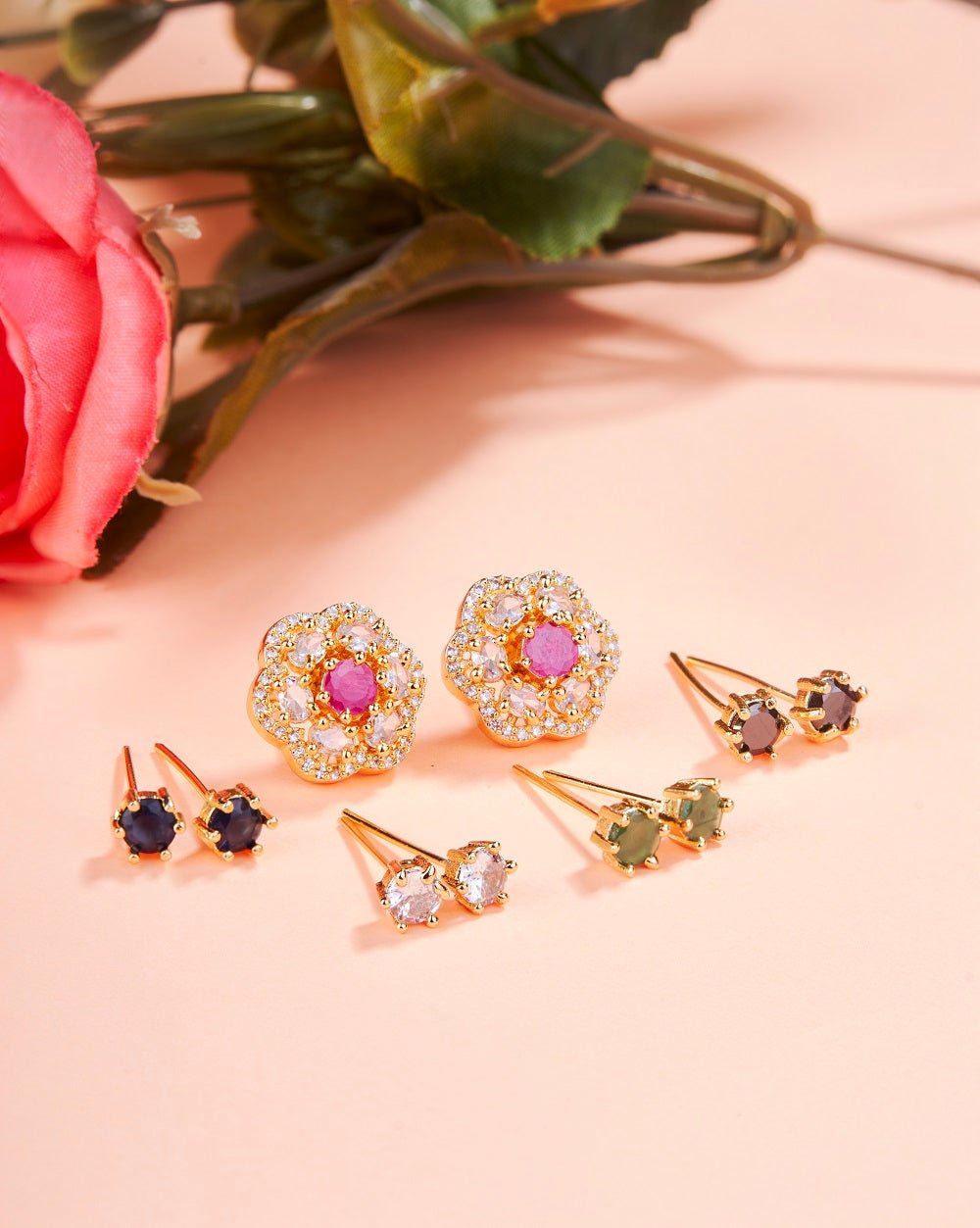 Opal Touch - Gold Plated 5 Color Changeable Earrings - Earrings