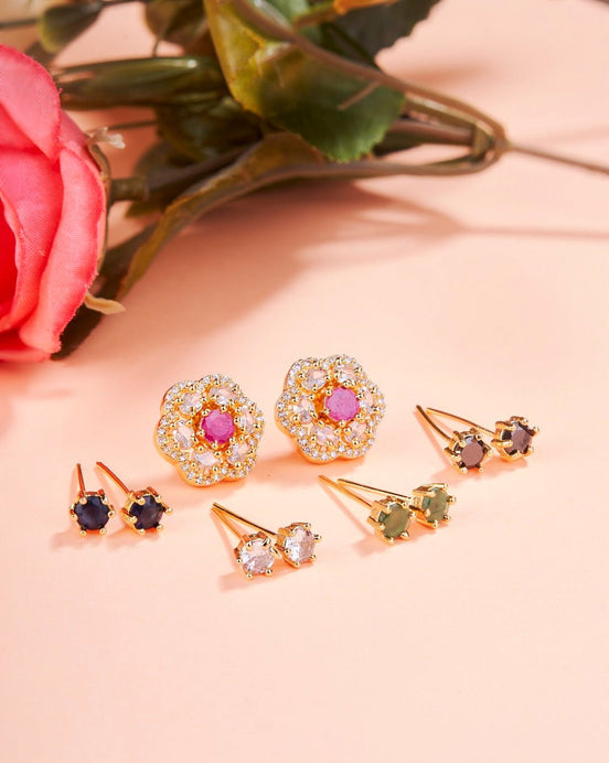 Opal Touch - Gold Plated 5 Color Changeable Earrings - Earrings