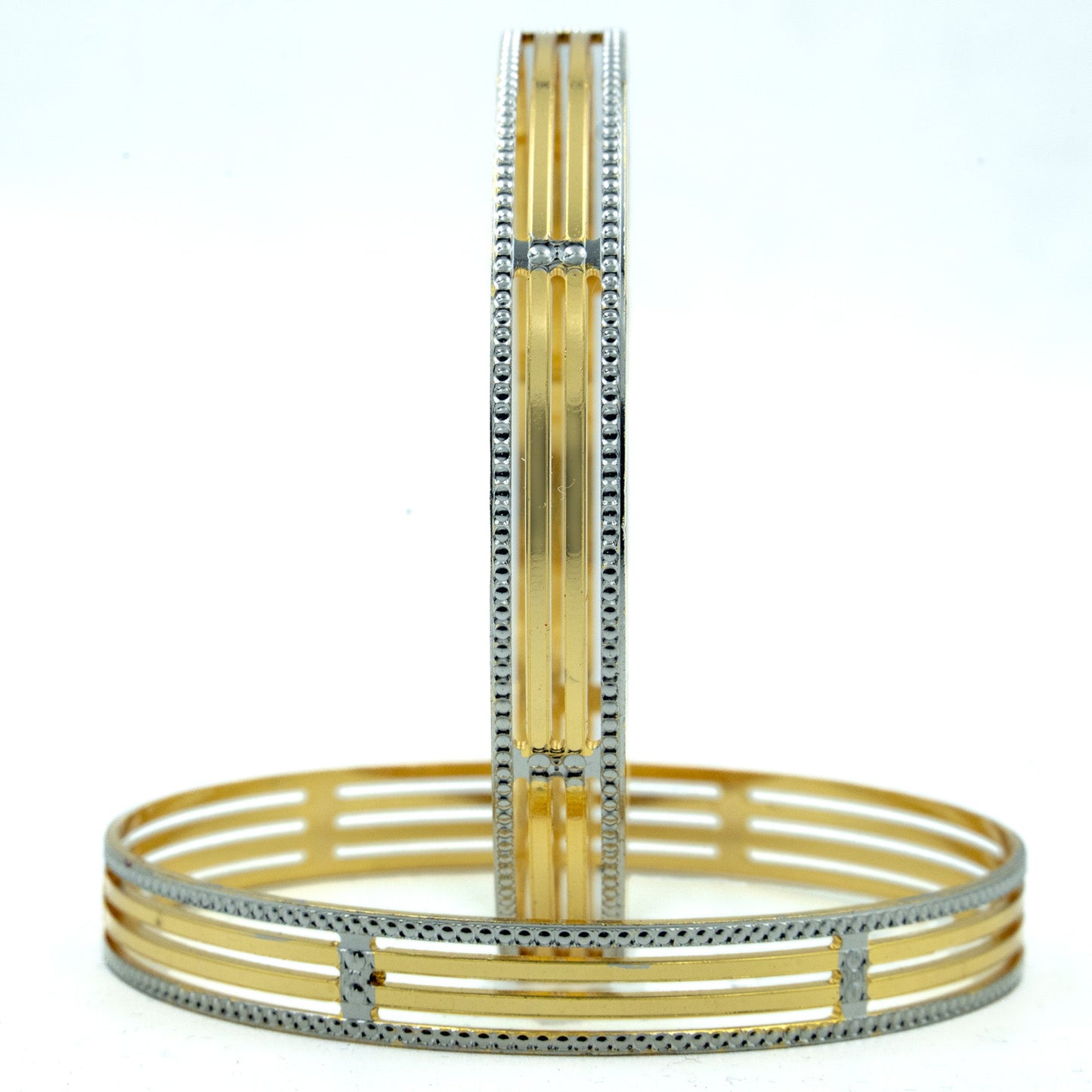 Bangles - Gold Plated Bangles with Silver Textured Borders - Opal Touch