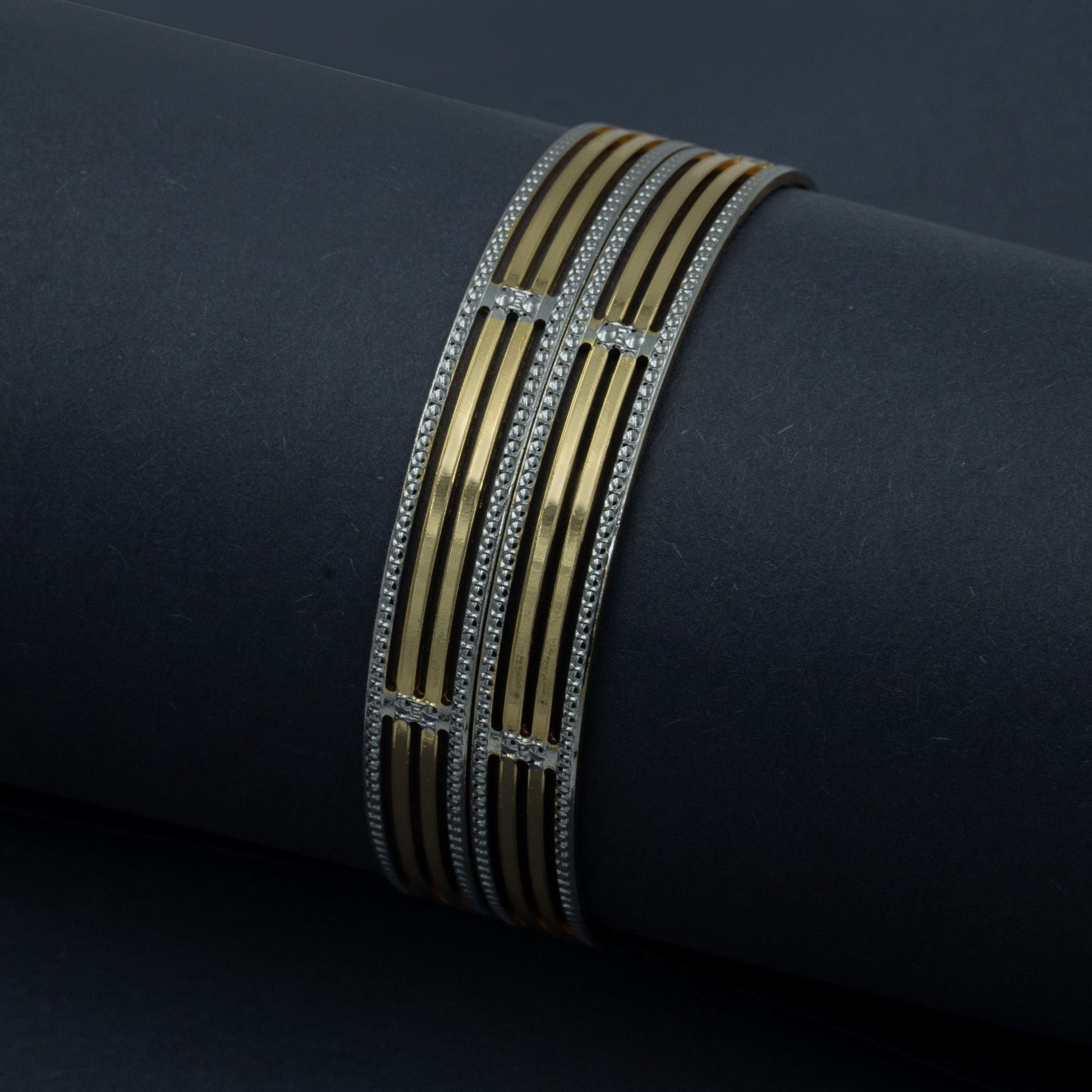 Bangles - Gold Plated Bangles with Silver Textured Borders - Opal Touch