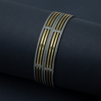 Bangles - Gold Plated Bangles with Silver Textured Borders - Opal Touch