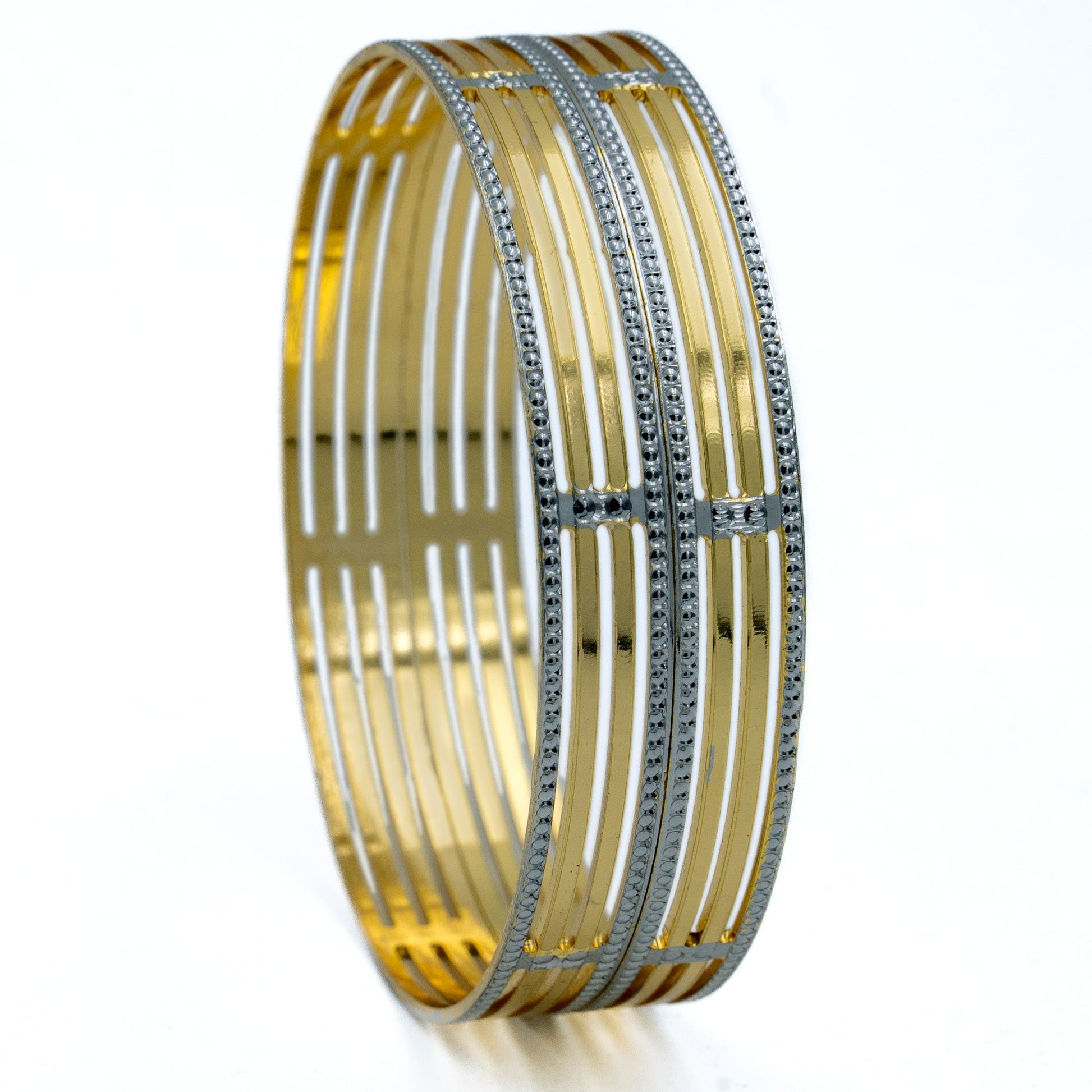 Bangles - Gold Plated Bangles with Silver Textured Borders - Opal Touch