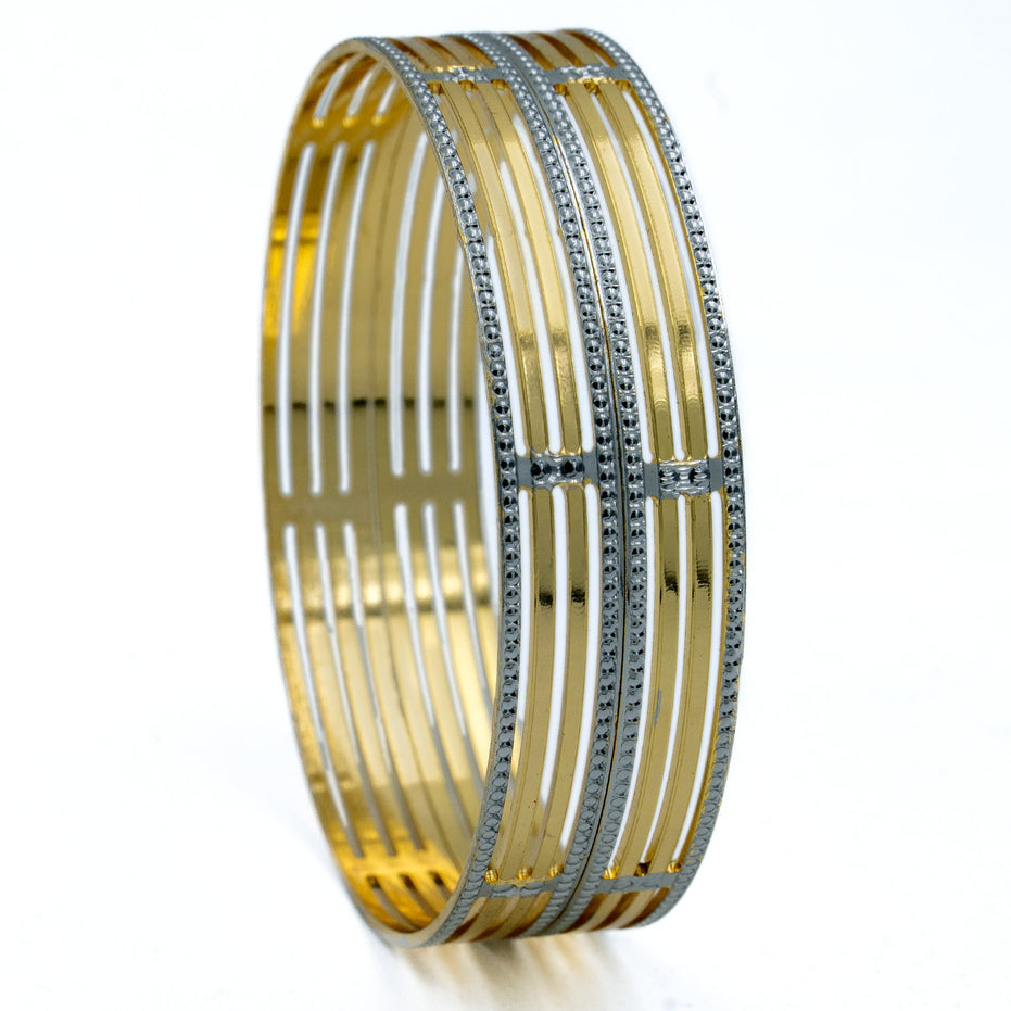 Bangles - Gold Plated Bangles with Silver Textured Borders - Opal Touch