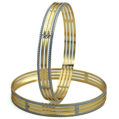 Bangles - Gold Plated Bangles with Silver Textured Borders - Opal Touch