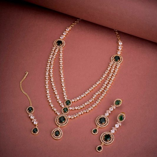 Gold Plated Bridal Necklace with Maang Tikka - Opal Touch